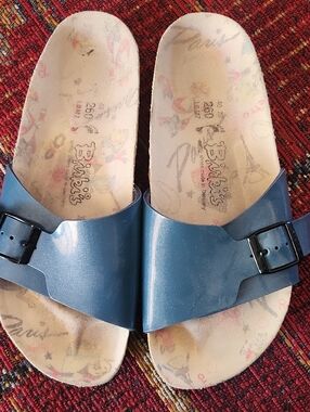 Birkenstock Blue Single-Buckle Slide with Printed Insole